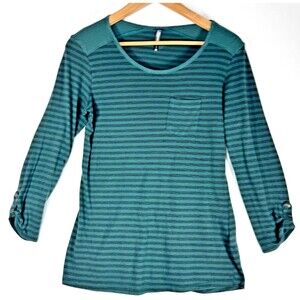 Kuhl‎ Top Womens Medium Green Striped Roll Tab Outdoor Casual Hiking Gorpcore